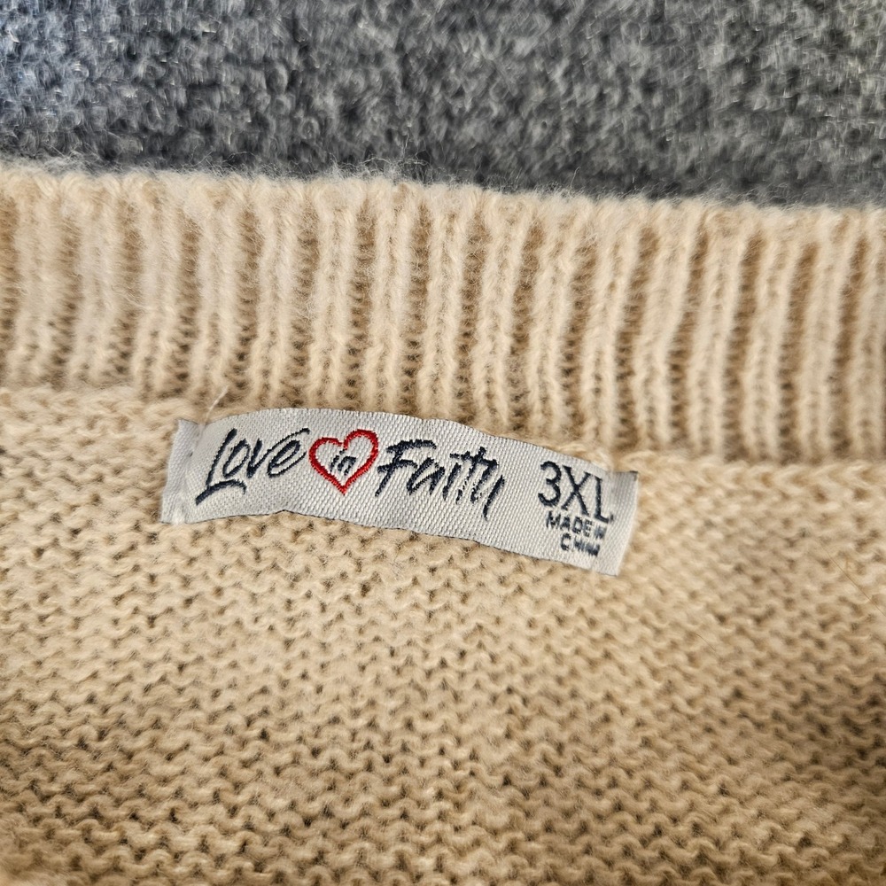 Love in Faith Womens 3XL Cream LOVE Fall Y'all Sequin Applique Knit Sweater - Picture 4 of 5
